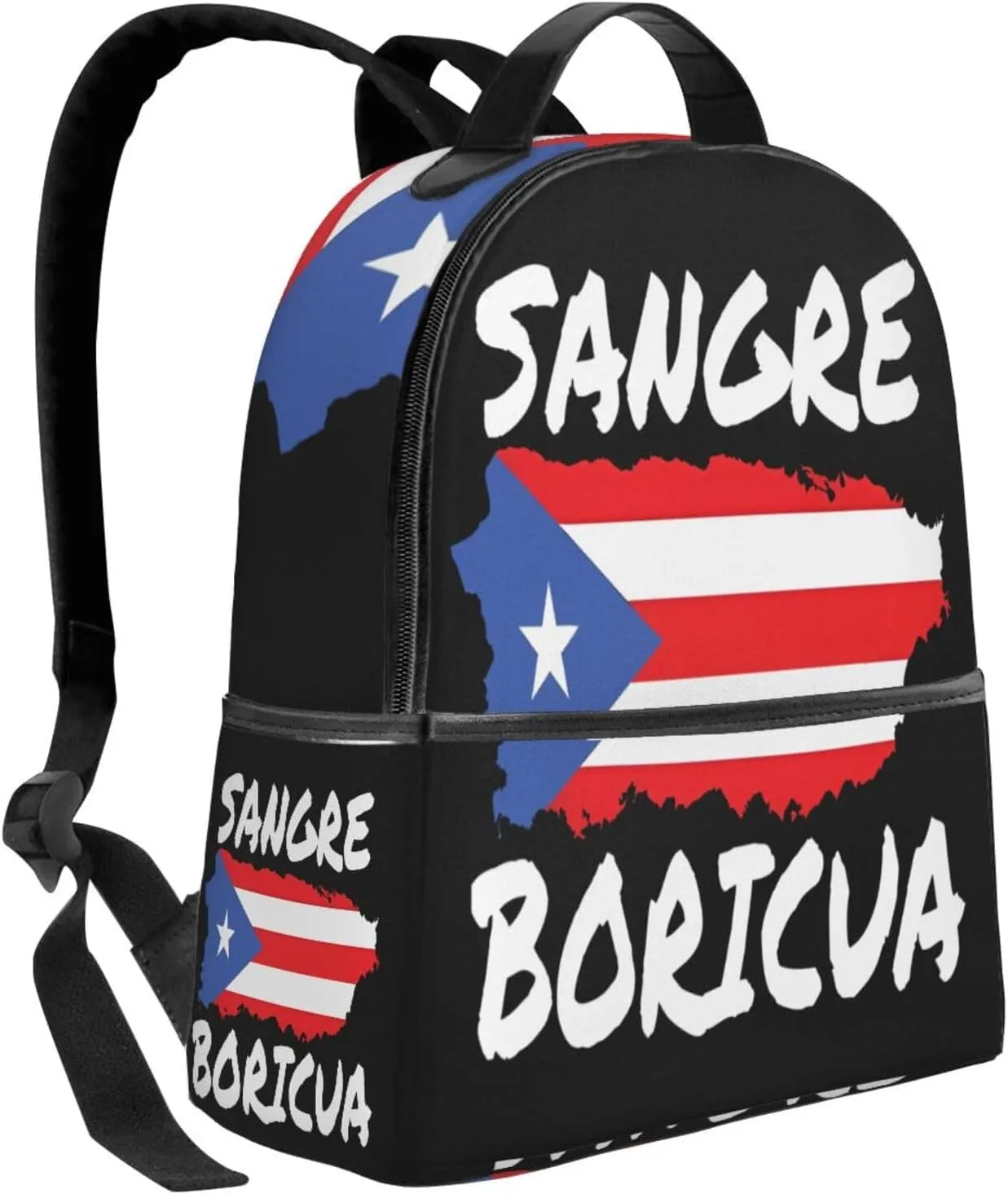 Puerto Rican Sangre Boricua Flag Casual Backpacks Travel Backpack Fashion Rucksack Outdoor Daypack Lightweight Bag with Leather Handles for Working Hiking Camping