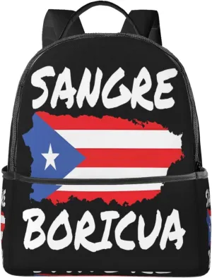 Puerto Rican Sangre Boricua Flag Casual Backpacks Travel Backpack Fashion Rucksack Outdoor Daypack Lightweight Bag with Leather Handles for Working Hiking Camping