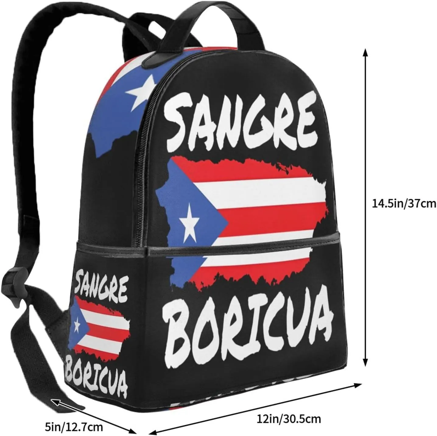 Puerto Rican Sangre Boricua Flag Casual Backpacks Travel Backpack Fashion Rucksack Outdoor Daypack Lightweight Bag with Leather Handles for Working Hiking Camping