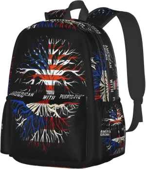Puerto Rico Flag American Puerto Rican Roots Tree Laptop Backpack Work Travel Backpacks Business Rucksack Casual Outdoor Daypack with Adjustable Strap Bags for Sports Office Gym Hiking