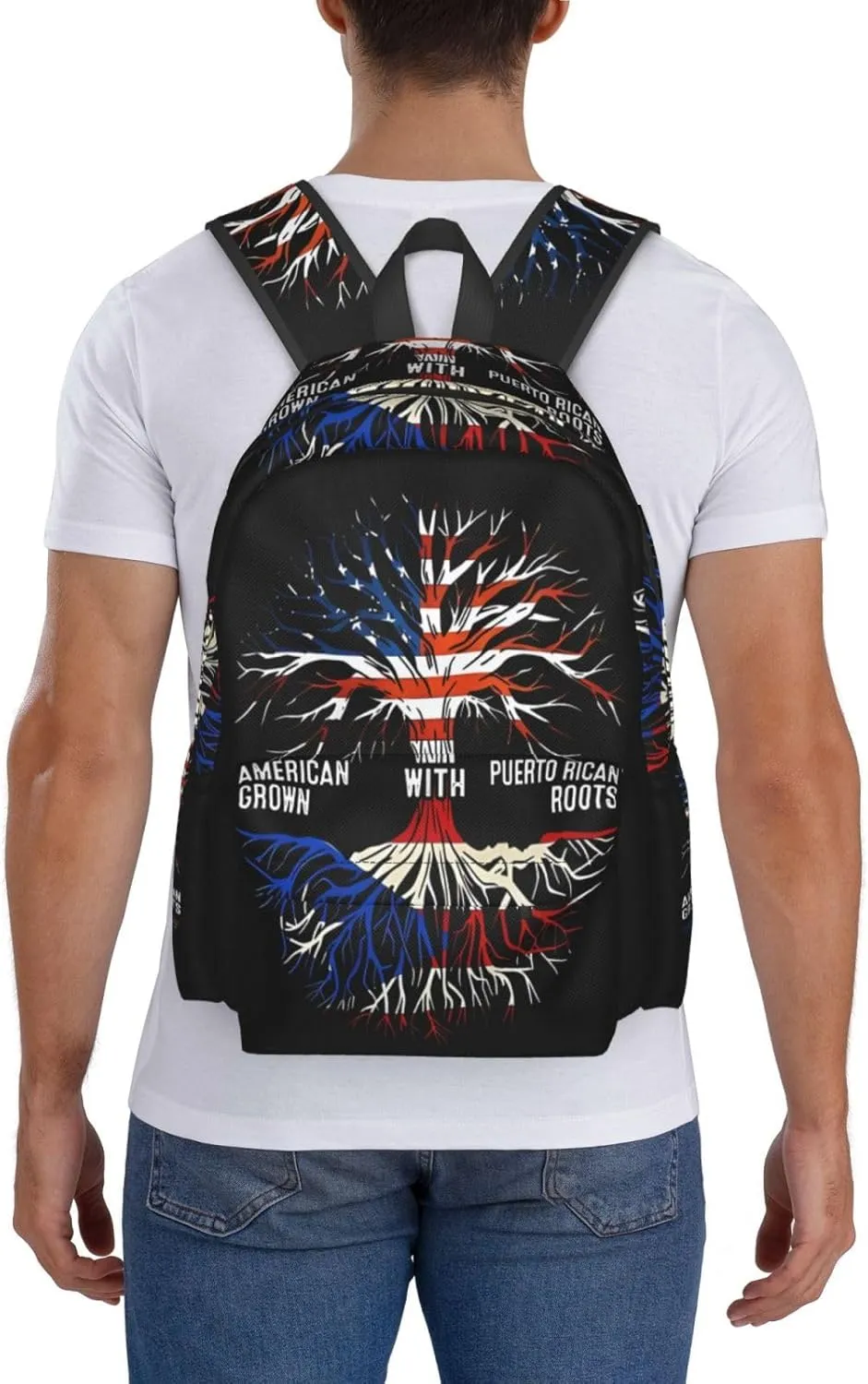 Puerto Rico Flag American Puerto Rican Roots Tree Laptop Backpack Work Travel Backpacks Business Rucksack Casual Outdoor Daypack with Adjustable Strap Bags for Sports Office Gym Hiking