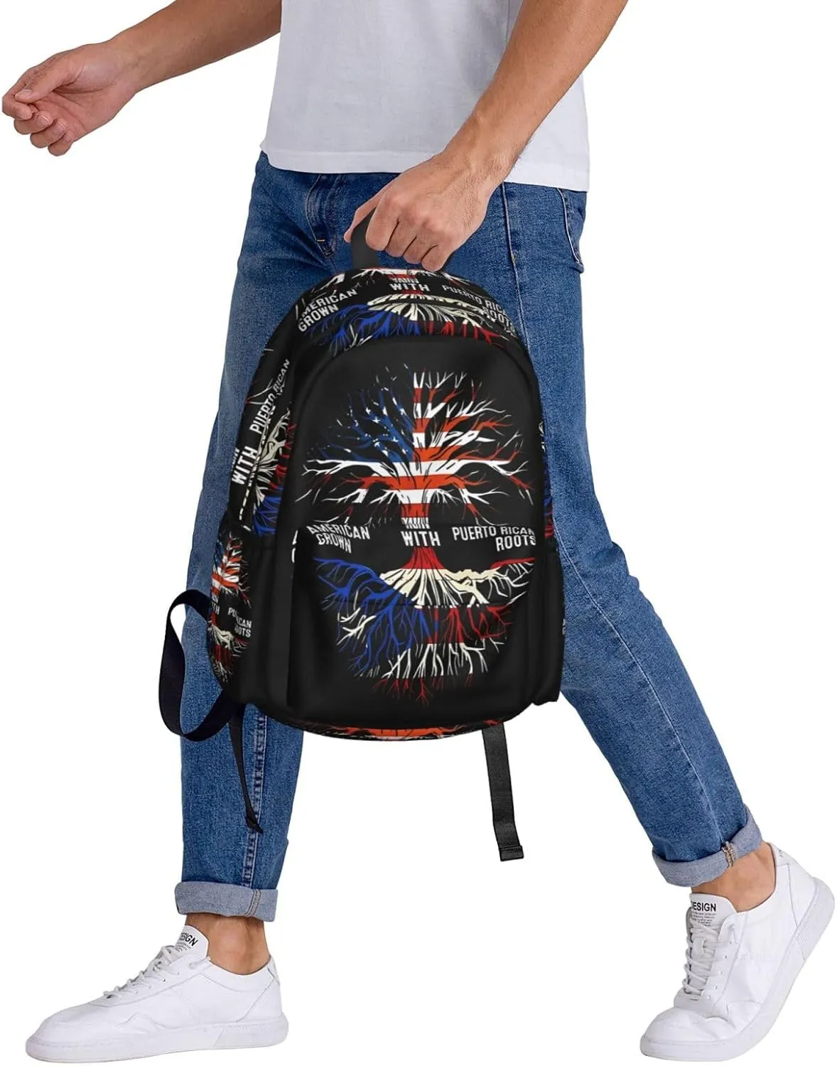 Puerto Rico Flag American Puerto Rican Roots Tree Laptop Backpack Work Travel Backpacks Business Rucksack Casual Outdoor Daypack with Adjustable Strap Bags for Sports Office Gym Hiking