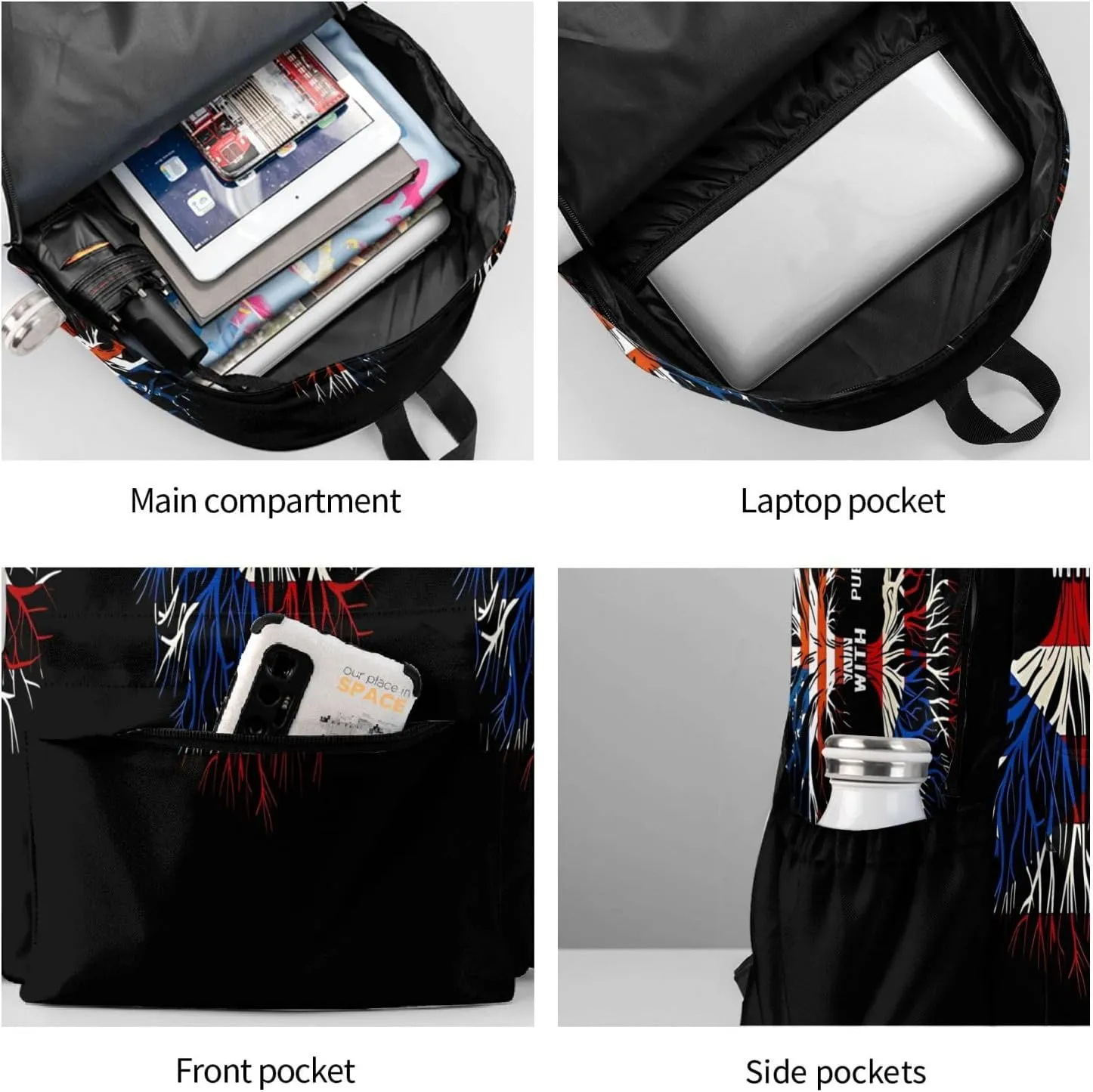 Puerto Rico Flag American Puerto Rican Roots Tree Laptop Backpack Work Travel Backpacks Business Rucksack Casual Outdoor Daypack with Adjustable Strap Bags for Sports Office Gym Hiking