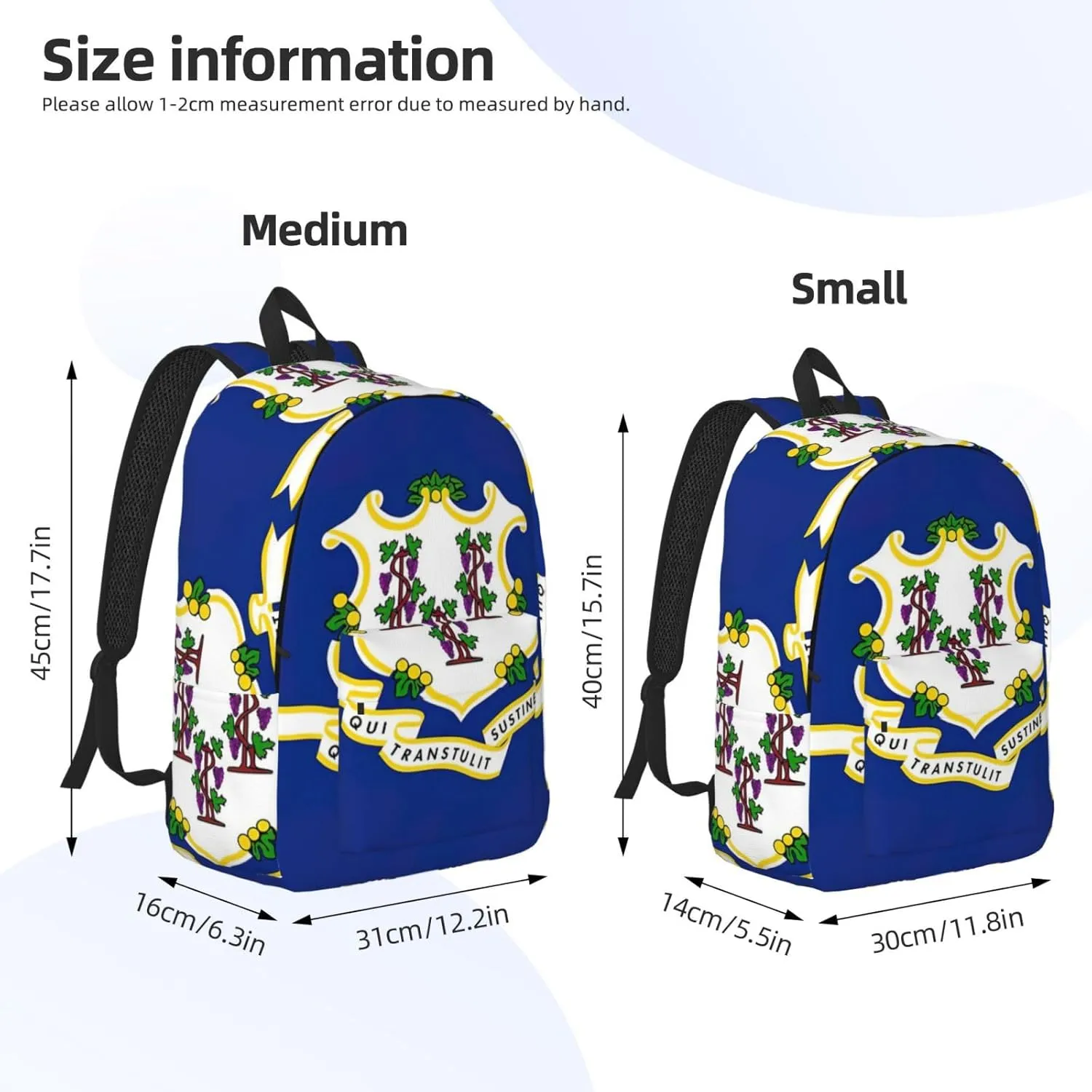 QIN&ZHENG Connecticut State Flag Print Personalized Canvas Backpack Stylish Rucksack Novelty Casual Daypack for Travel Work Small