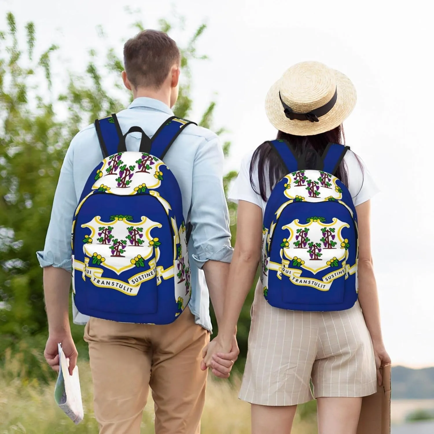 QIN&ZHENG Connecticut State Flag Print Personalized Canvas Backpack Stylish Rucksack Novelty Casual Daypack for Travel Work Small