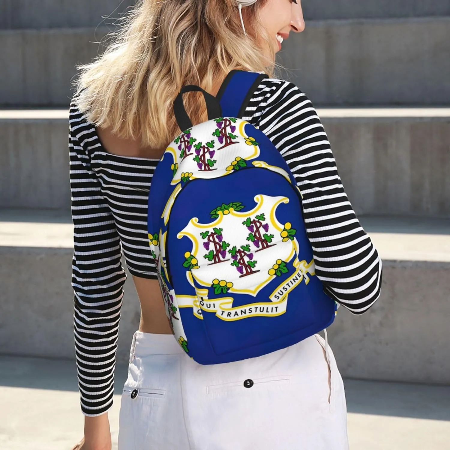 QIN&ZHENG Connecticut State Flag Print Personalized Canvas Backpack Stylish Rucksack Novelty Casual Daypack for Travel Work Small