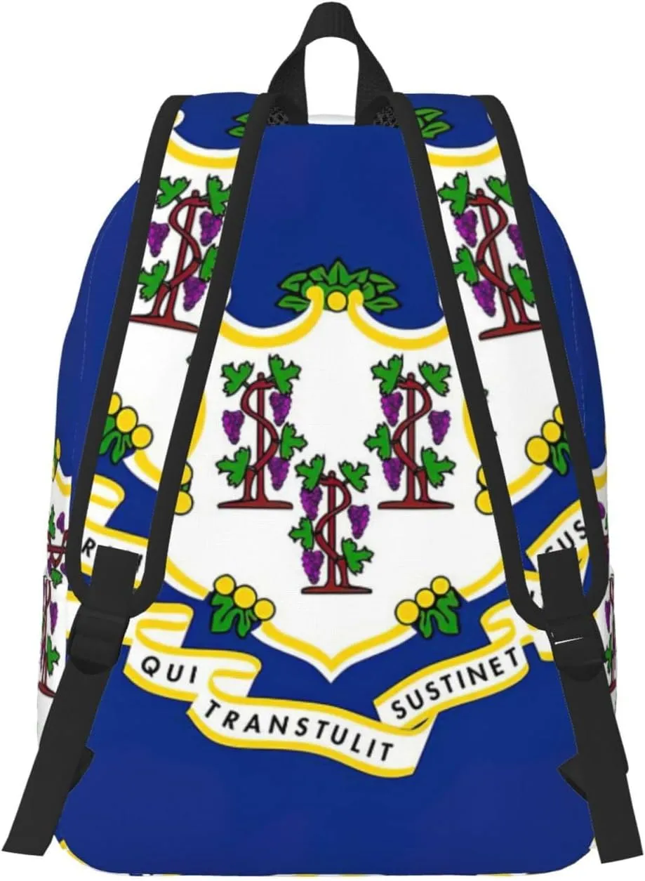 QIN&ZHENG Connecticut State Flag Print Personalized Canvas Backpack Stylish Rucksack Novelty Casual Daypack for Travel Work Small