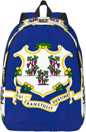 QIN&ZHENG Connecticut State Flag Print Personalized Canvas Backpack Stylish Rucksack Novelty Casual Daypack for Travel Work Small