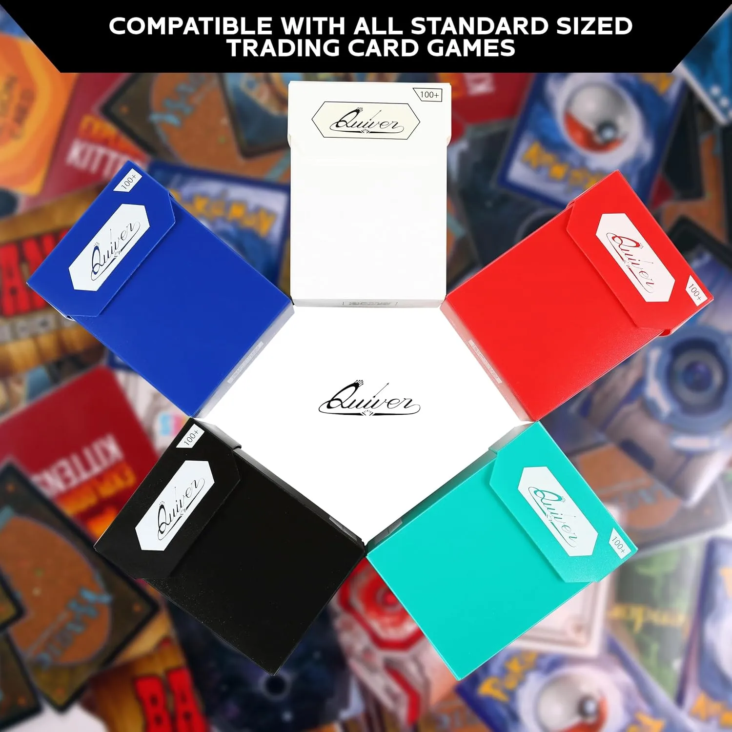 Quiver Time 100  Standard Trading Card Deck Blocks Fits MTG Deck & Other TCG Cards - Set of 5 Commander Deck Box with 2 Dividers/Card Deck Box (White, Black, Blue, Red & Green)