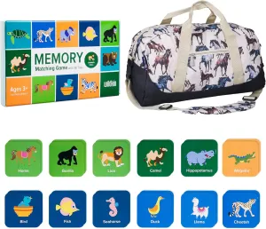 "Wildkin Overnighter Duffel Bag and Animals Memory Matching Game (36 pc) Bundle: Unleash Mindful Adventures - Pack and Play for Boundless Fun (Horse Dreams) "