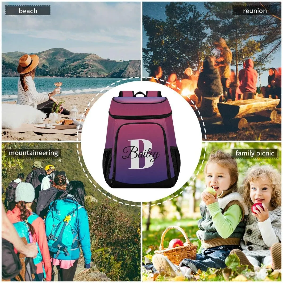 Rainbow Gradient Custom Cooler Backpack Leakproof Backpack Cooler Personalized Insulated Lunch Cooler Bag 30 Cans Camping Coolers for Men Women