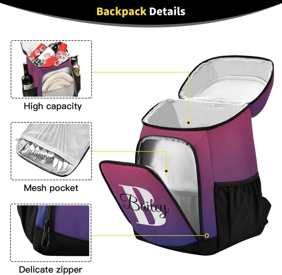 Rainbow Gradient Custom Cooler Backpack Leakproof Backpack Cooler Personalized Insulated Lunch Cooler Bag 30 Cans Camping Coolers for Men Women