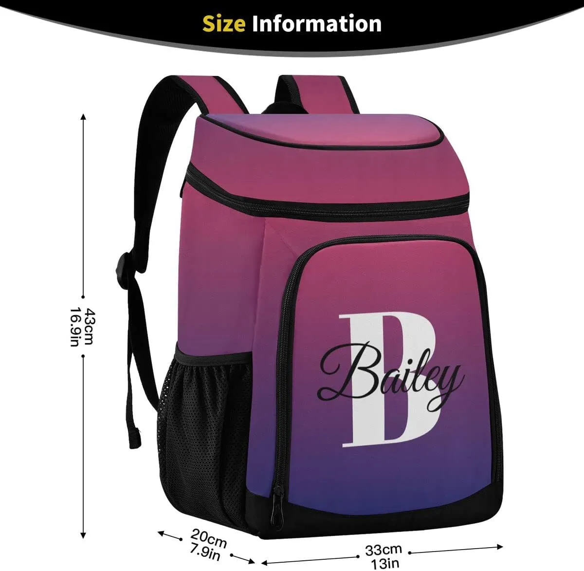 Rainbow Gradient Custom Cooler Backpack Leakproof Backpack Cooler Personalized Insulated Lunch Cooler Bag 30 Cans Camping Coolers for Men Women