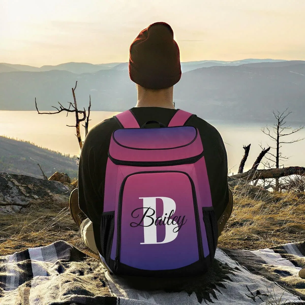 Rainbow Gradient Custom Cooler Backpack Leakproof Backpack Cooler Personalized Insulated Lunch Cooler Bag 30 Cans Camping Coolers for Men Women