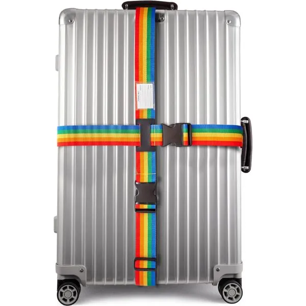 Rainbow luggage cross strap suitcase belts with baggage label tag