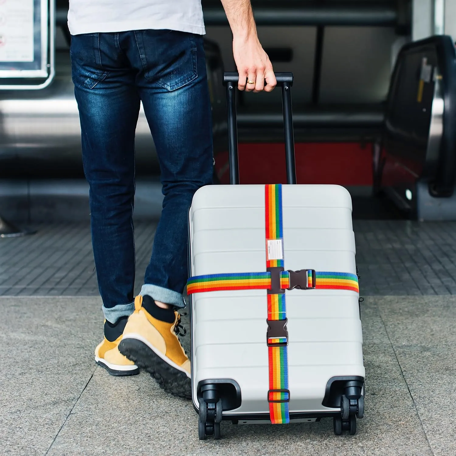 Rainbow luggage cross strap suitcase belts with baggage label tag