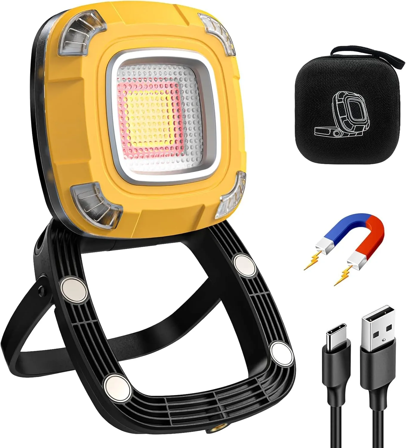 Rechargeable Work Light Magnetic, 6000mAh Power Bank, 2000LM Magnetic Light with 9 Light Modes, 4 Magnets, 1/4” Threaded Port Flood Light for Car Repairing, Job Site Lighting, Camping
