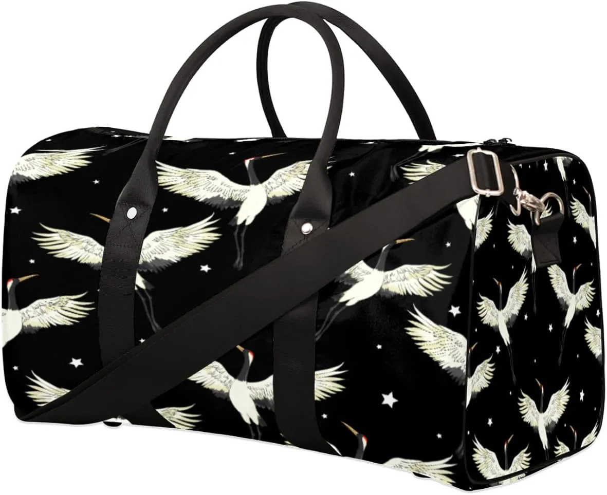 Red-Crowned Crane Travel Duffel Bag, White Bird Sports Tote Gym Bag, Foldable Weekender Overnight Bag, Luggage Handle Bag for Women Men
