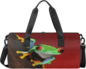 Red Eyed Tree Frog Travel Duffel Bag Tree Frog Sports Gym Bag Men Women Sports Travel Luggage Bag 17.6”×9”×9 “ Duffel Bag Weekend Overnight Gym Bag Nvenient For Carrying