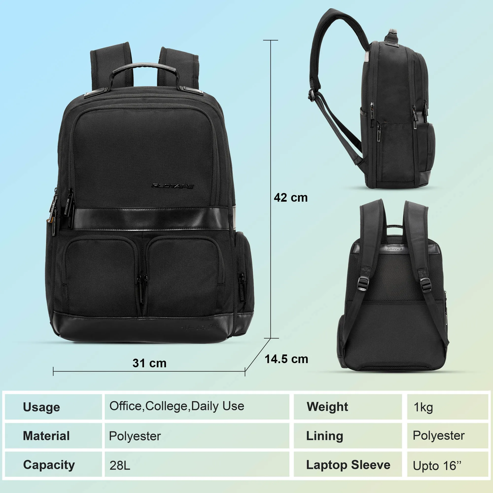 Red Tape 16 Inch Laptop Backpack for Men & Women | Premium Quality, Detailed Organiser, Large Compartments, Ideal Bag for Office & Business Travel