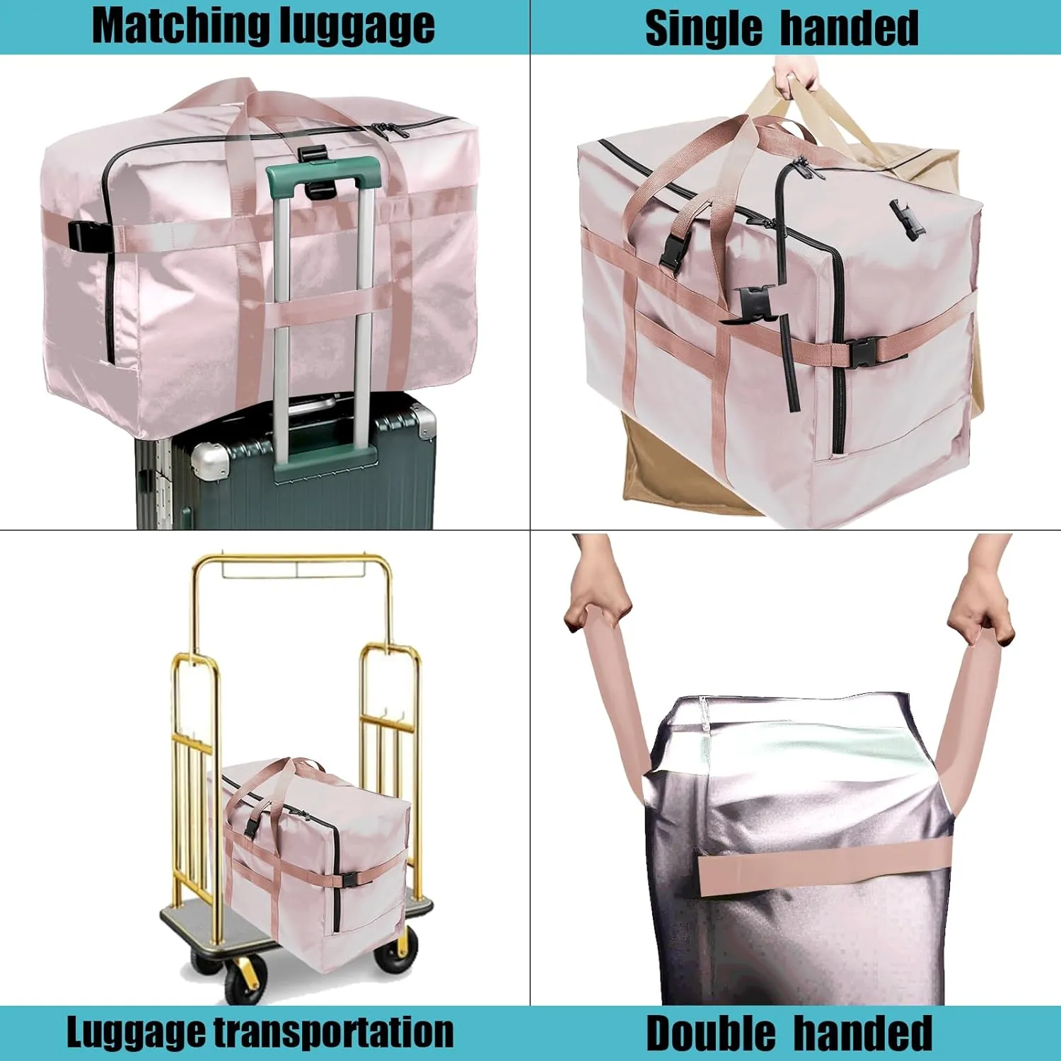 RicoRich 120L Travel Duffel Bag, Foldable Heavy Duty Overnight Bag, Larger Size Carry on Luggage Sport Duffle for Weekender/Vacation/Camping/Beach/Tent(Pink)
