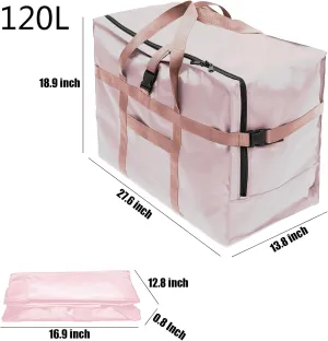 RicoRich 120L Travel Duffel Bag, Foldable Heavy Duty Overnight Bag, Larger Size Carry on Luggage Sport Duffle for Weekender/Vacation/Camping/Beach/Tent(Pink)