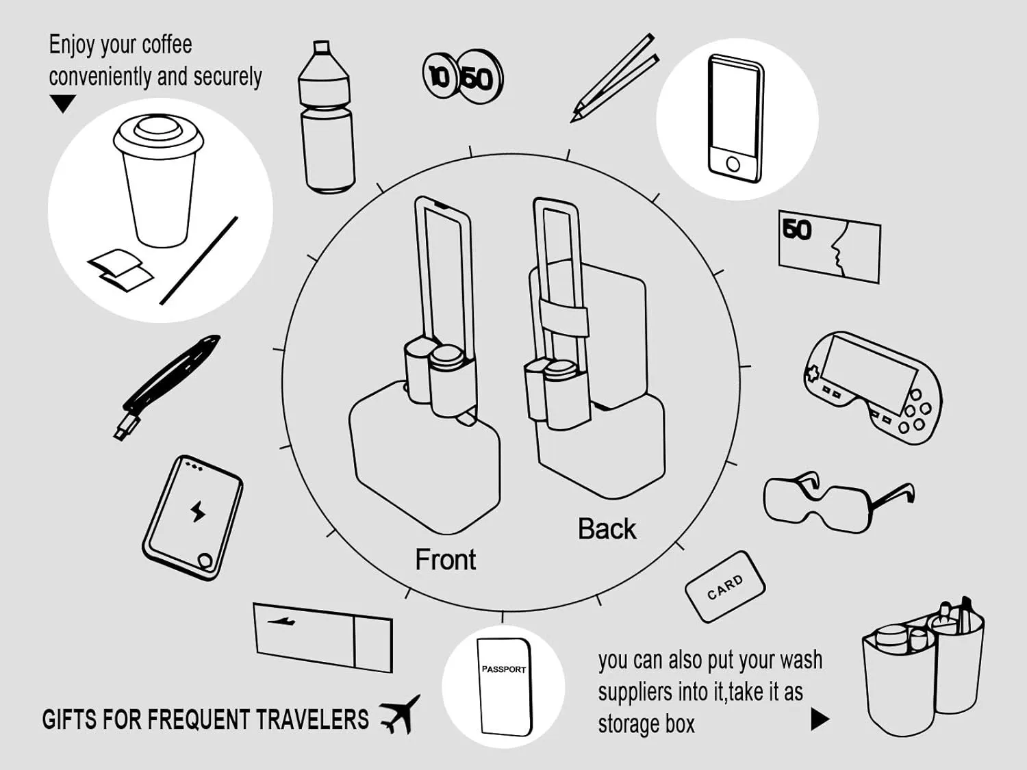 riemot Luggage Travel Cup Holder Free Hand Drink Carrier - Hold Two Coffee Mugs - Fits Roll on Suitcase Handles - Gifts for Flight Attendants Travelers Accessories Red