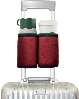 riemot Luggage Travel Cup Holder Free Hand Drink Carrier - Hold Two Coffee Mugs - Fits Roll on Suitcase Handles - Gifts for Flight Attendants Travelers Accessories Red