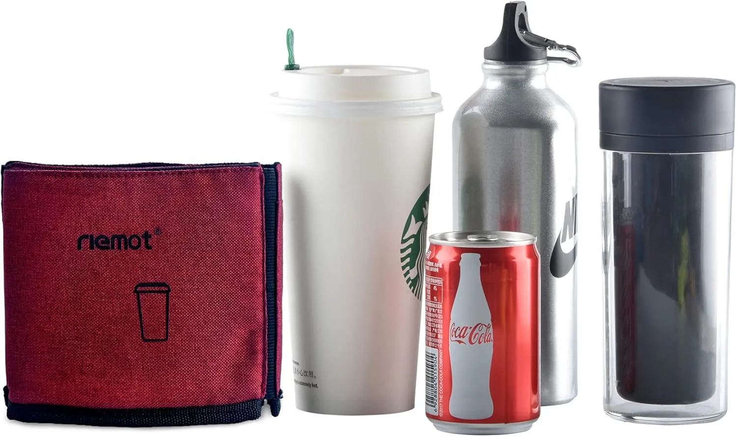 riemot Luggage Travel Cup Holder Free Hand Drink Carrier - Hold Two Coffee Mugs - Fits Roll on Suitcase Handles - Gifts for Flight Attendants Travelers Accessories Red