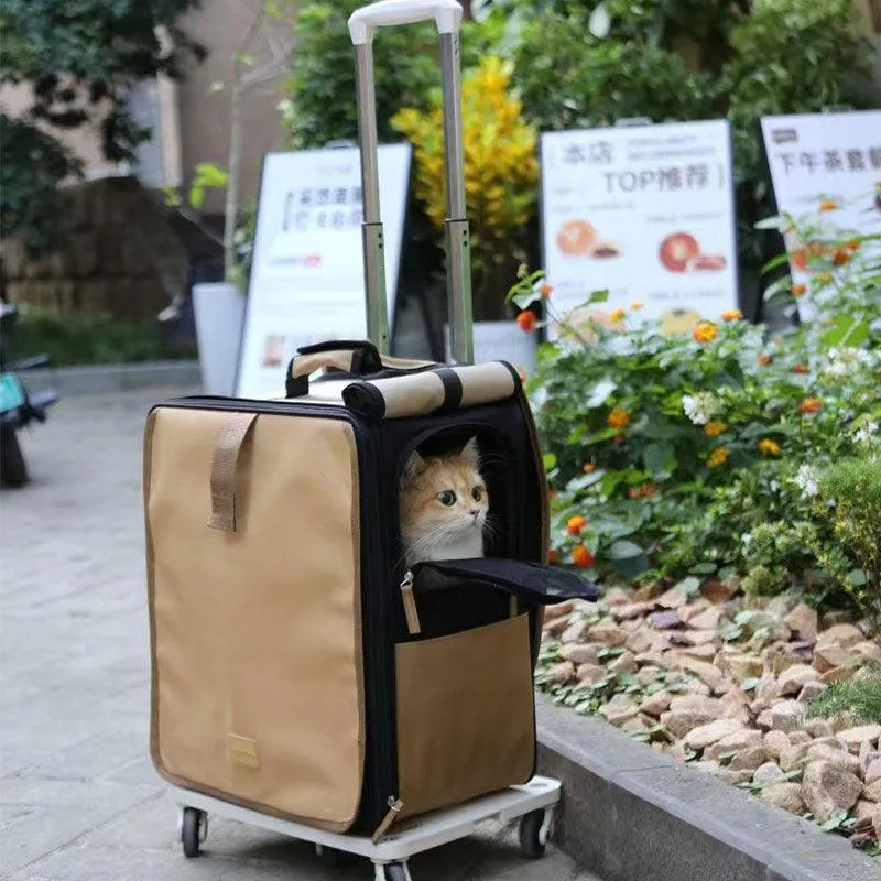 Roll Up Portable Cat Carrier Backpack Trolley Bag