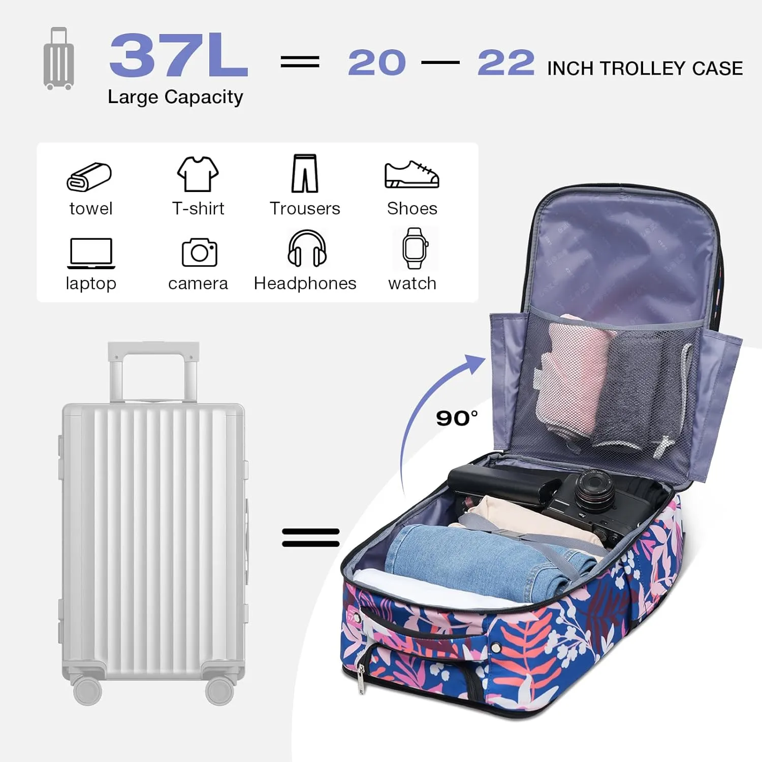 Rolling Backpack for Adults, 17 Inch Waterproof Carry on Backpack with Wheels, Flower Middle