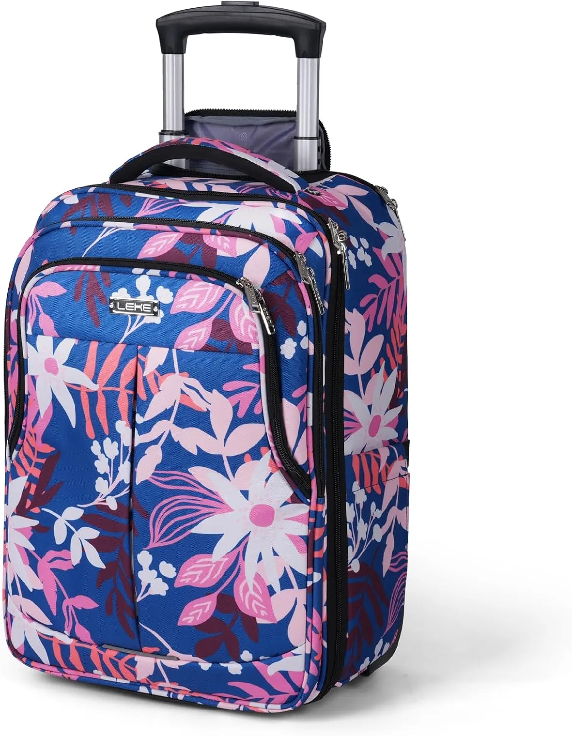 Rolling Backpack for Adults, 17 Inch Waterproof Carry on Backpack with Wheels, Flower Middle