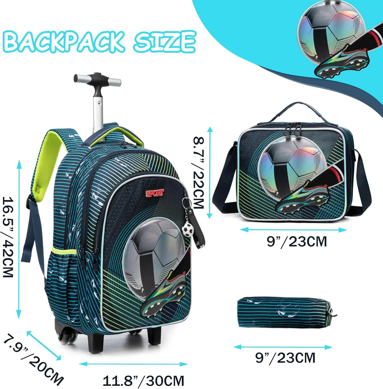 Rolling Backpack for Boys Travel Backpack for Kids with Wheels Kids Backpack with Lunch Bag Backpacks for School Kindergarten Elementary
