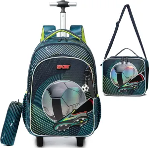 Rolling Backpack for Boys Travel Backpack for Kids with Wheels Kids Backpack with Lunch Bag Backpacks for School Kindergarten Elementary