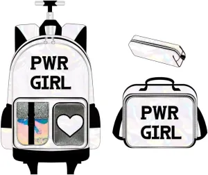 Rolling Backpack for Girls Backpack with Wheels for Elementary Student Kids School Bag with Lunch Box Pencil Case for Girls Ages 6-8 Years Old Black
