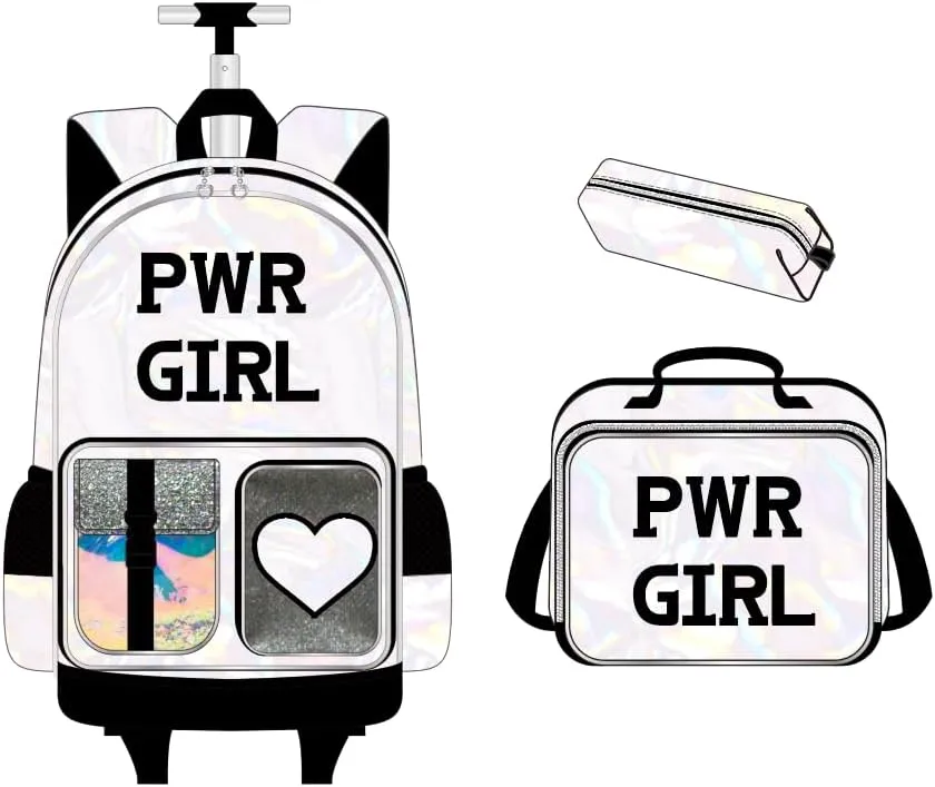 Rolling Backpack for Girls Backpack with Wheels for Elementary Student Kids School Bag with Lunch Box Pencil Case for Girls Ages 6-8 Years Old Black