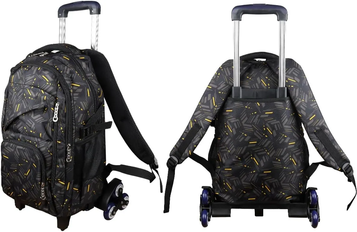 Rolling Backpack On Wheels High-Capacity School Bag Backpacks for Students Climbing Stairs Black and Yellow