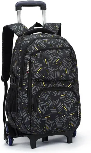 Rolling Backpack On Wheels High-Capacity School Bag Backpacks for Students Climbing Stairs Black and Yellow