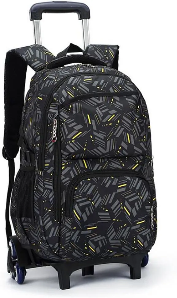 Rolling Backpack On Wheels High-Capacity School Bag Backpacks for Students Climbing Stairs Black and Yellow