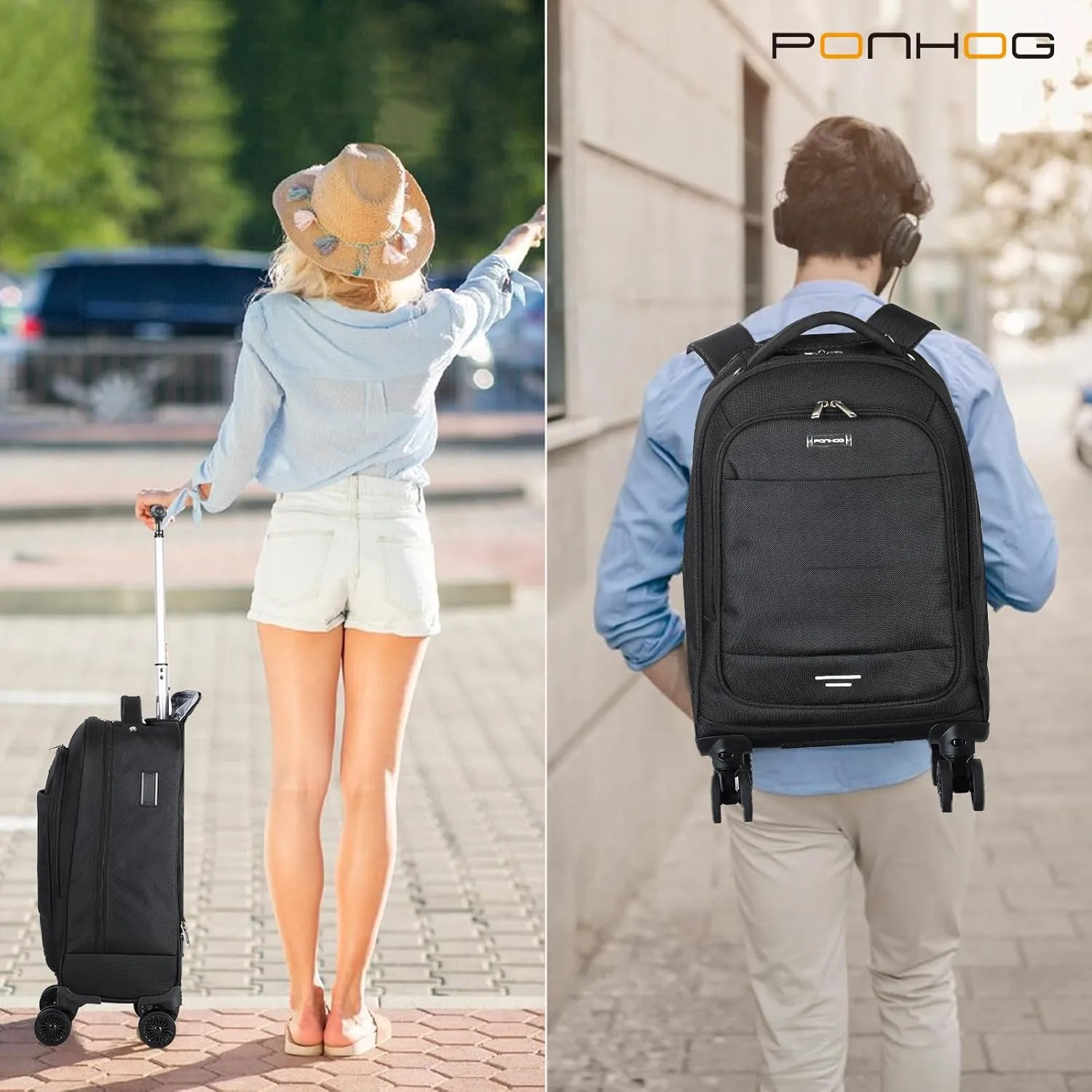 Rolling Backpack - Travel Backpack with 4 Spinner Wheels 15.6 inch laptop Backpack Carry on Wheeled Backpacks for Men Women Suitable for Overnight Work Business College Black