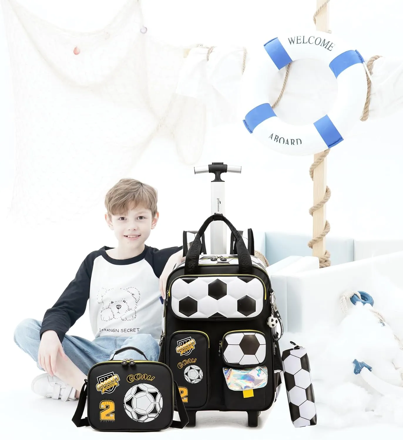 Rolling Backpacks with Wheels for Boys Kids Wheels Backpack Carry on Luggage Travel Suitcase for Boys Ages 6-8 Football