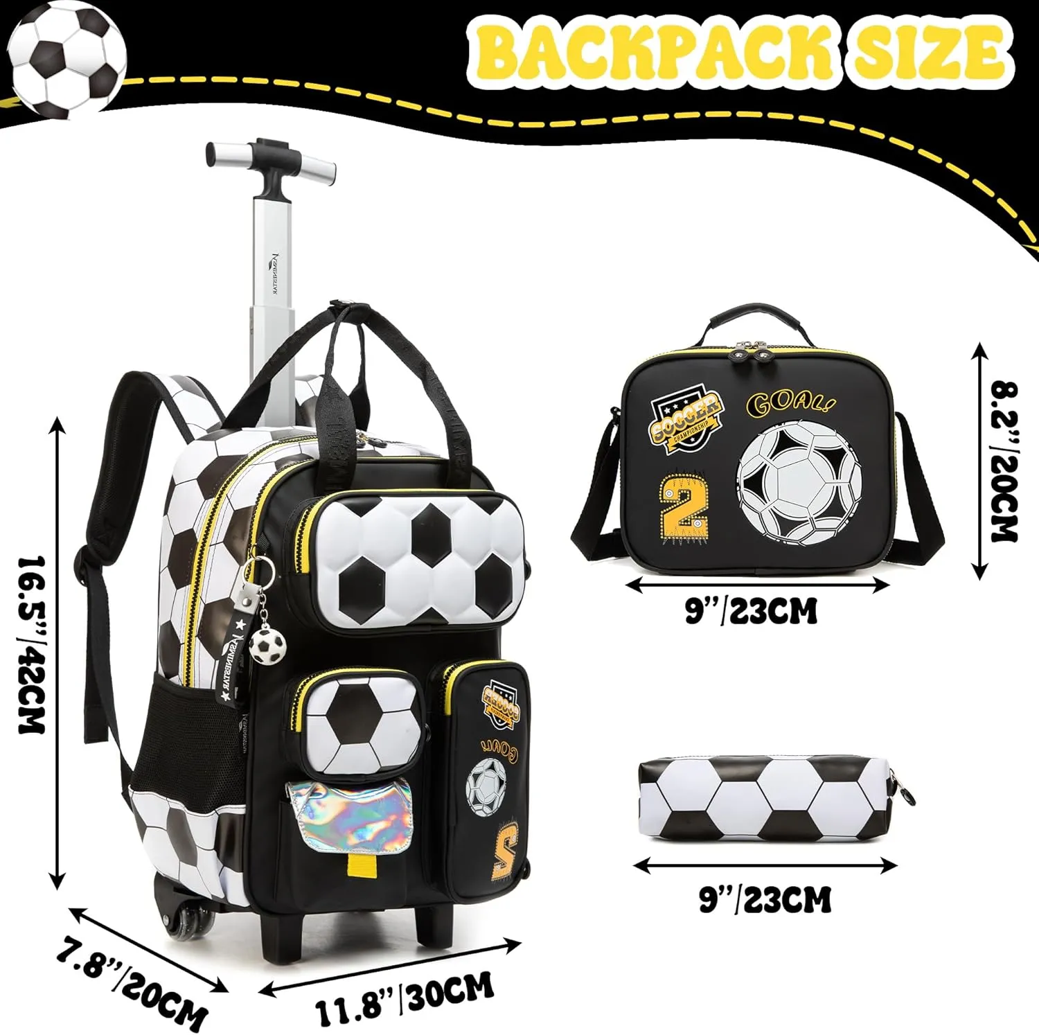 Rolling Backpacks with Wheels for Boys Kids Wheels Backpack Carry on Luggage Travel Suitcase for Boys Ages 6-8 Football