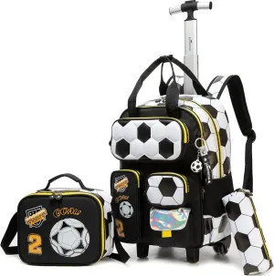 Rolling Backpacks with Wheels for Boys Kids Wheels Backpack Carry on Luggage Travel Suitcase for Boys Ages 6-8 Football