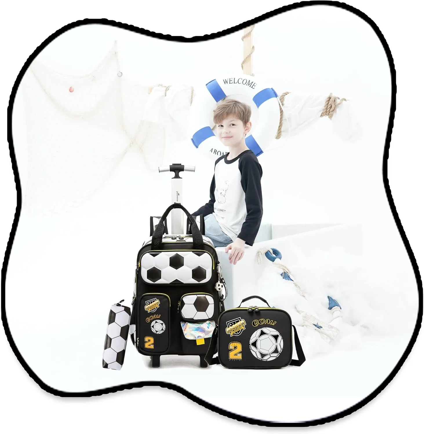Rolling Backpacks with Wheels for Boys Kids Wheels Backpack Carry on Luggage Travel Suitcase for Boys Ages 6-8 Football