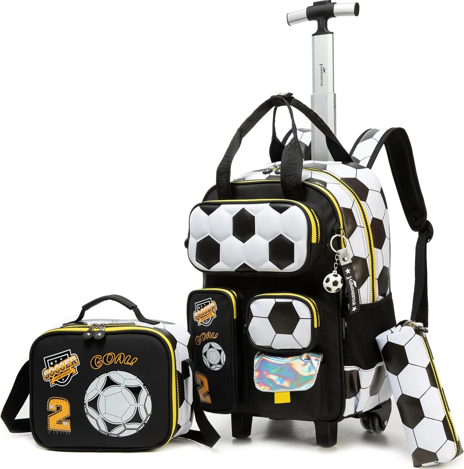 Rolling Backpacks with Wheels for Boys Kids Wheels Backpack Carry on Luggage Travel Suitcase for Boys Ages 6-8 Football