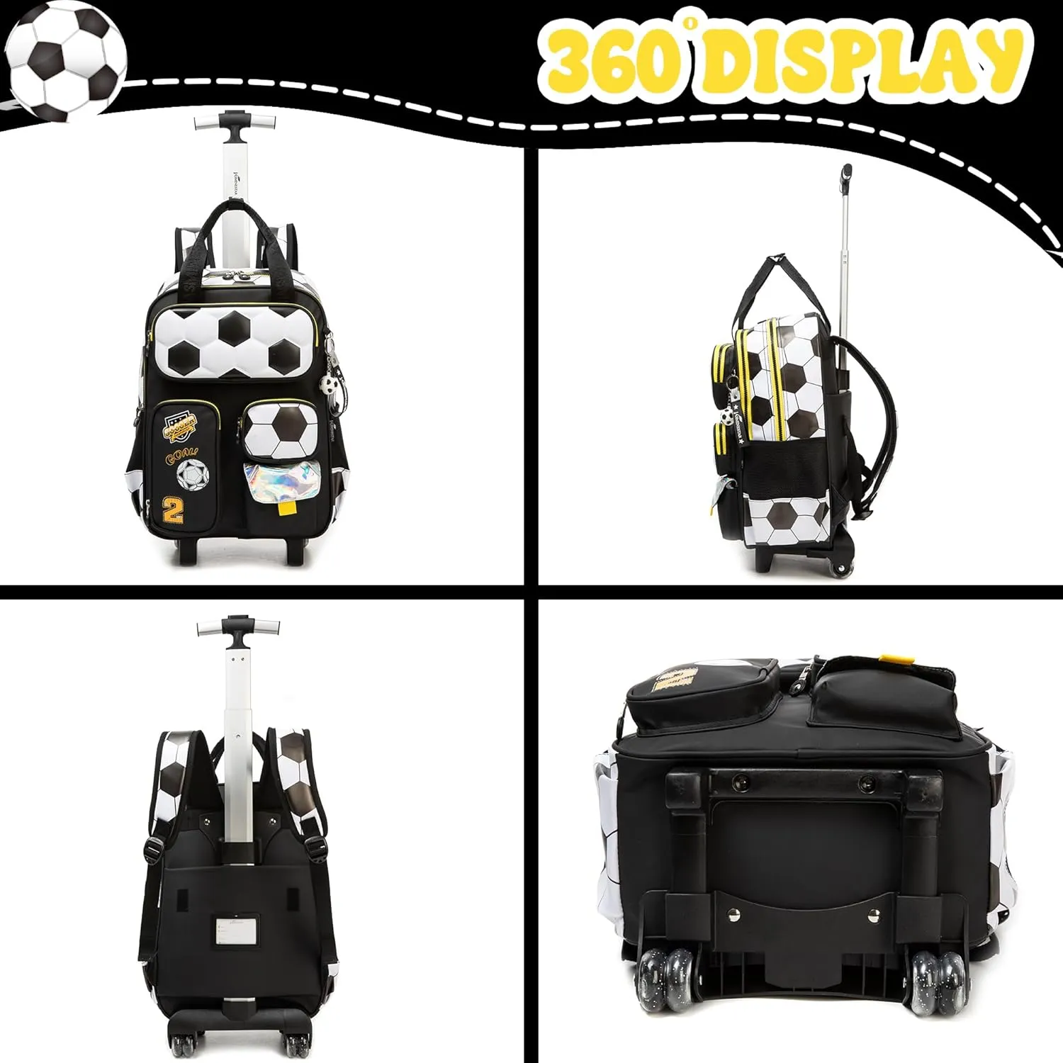 Rolling Backpacks with Wheels for Boys Kids Wheels Backpack Carry on Luggage Travel Suitcase for Boys Ages 6-8 Football