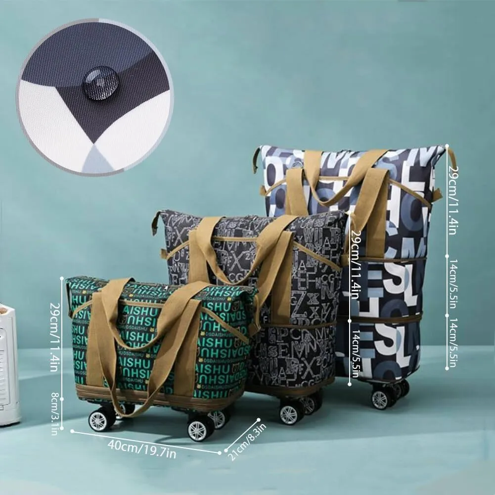 Rolling Duffle Bag with Wheels - Foldable, Expandable Carry On Bag with Detachable Casters - Dry/Wet Separation - Brown