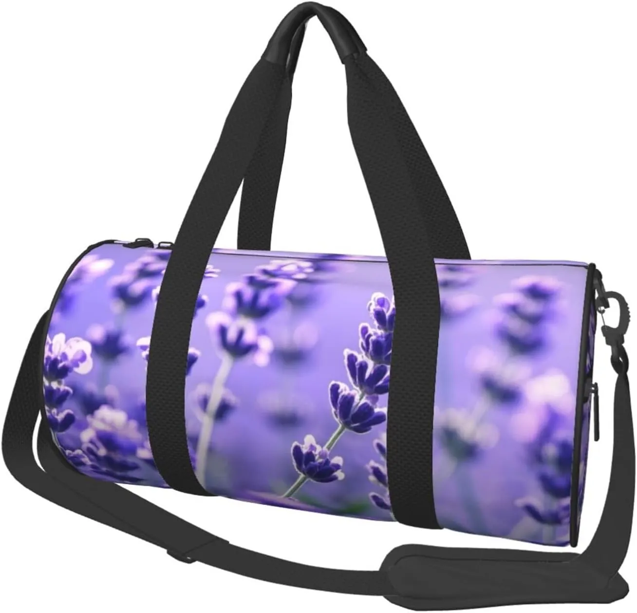 Romantic Purple Lavender Print Round Large Capacity Travel Luggage Bags,Men's and Women's Hand-Held Travel Clothing Bags