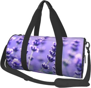 Romantic Purple Lavender Print Round Large Capacity Travel Luggage Bags,Men's and Women's Hand-Held Travel Clothing Bags