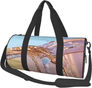 Rose Gold Marble Print Round Large Capacity Travel Luggage Bags,Men's and Women's Hand-Held Travel Clothing Bags